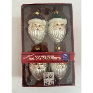 Retired U.S. Postal Service 4 Pk Santa Claus Christmas Ornaments NIB Hand Paint